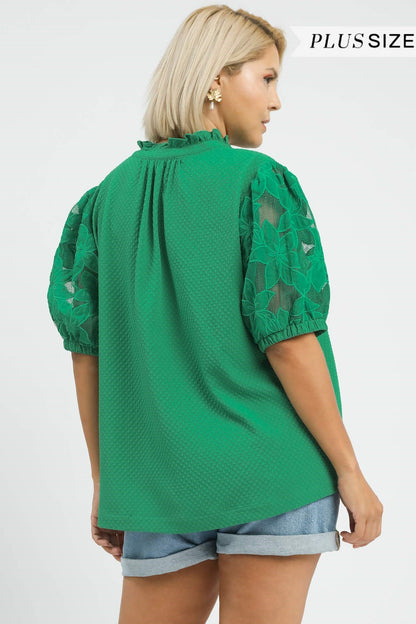 Textured Lace Sleeve Blouse