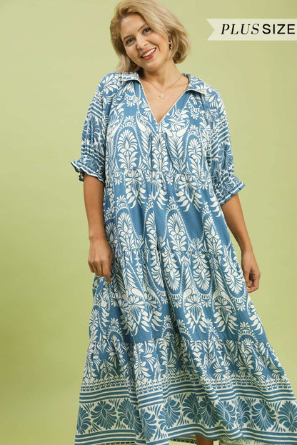 Border Print Midi Dress