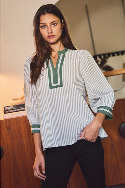 Striped 3/4 Sleeve Blouse