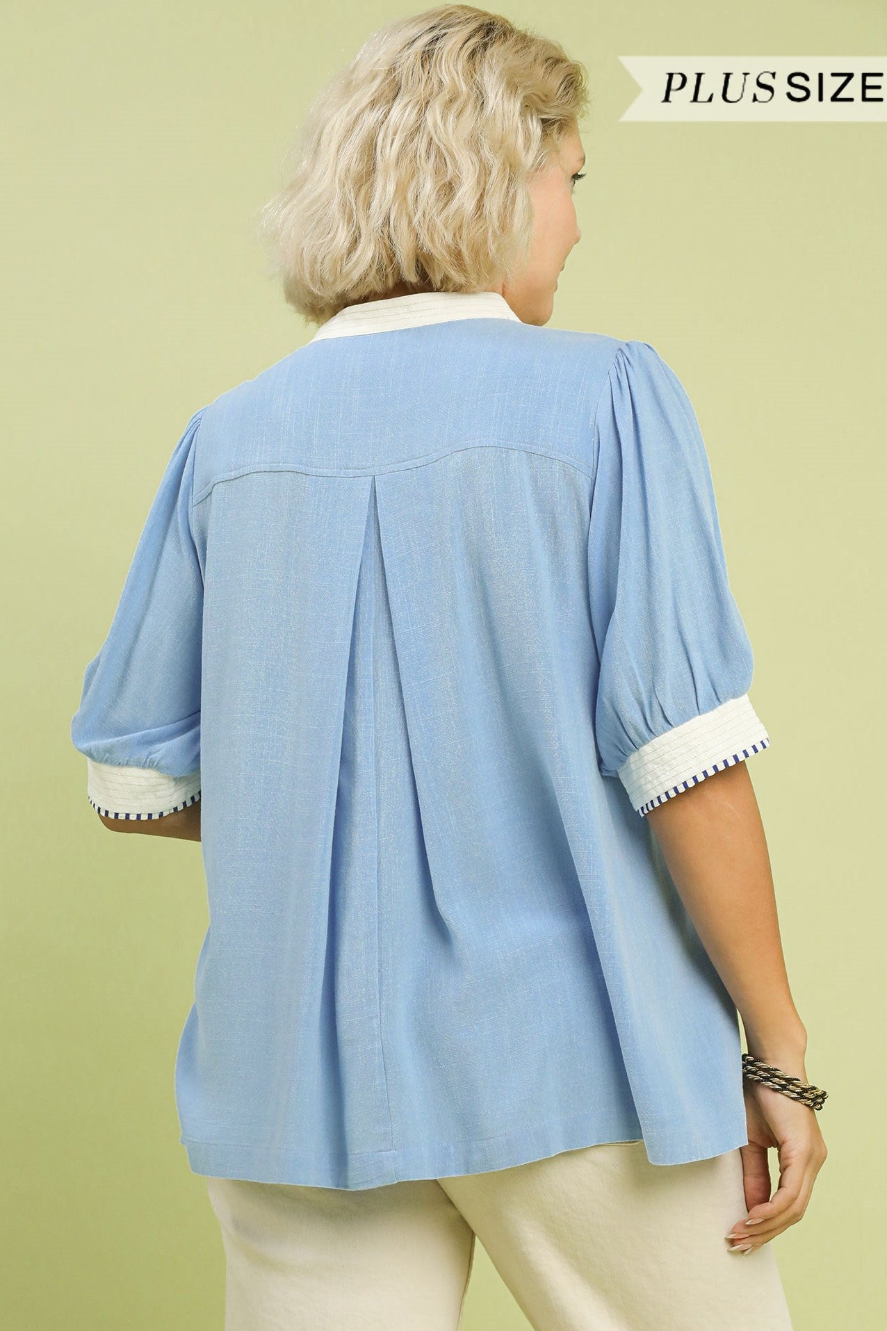 Linen Contrast Trim Blouse