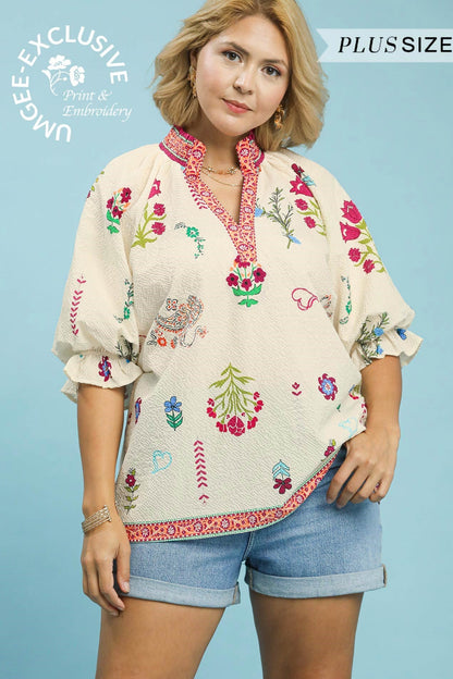 Floral Smocked Collar Blouse