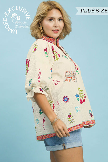 Floral Smocked Collar Blouse