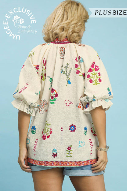 Floral Smocked Collar Blouse