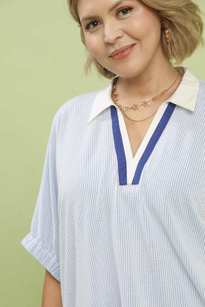 Contrast Collar V-Neck Top