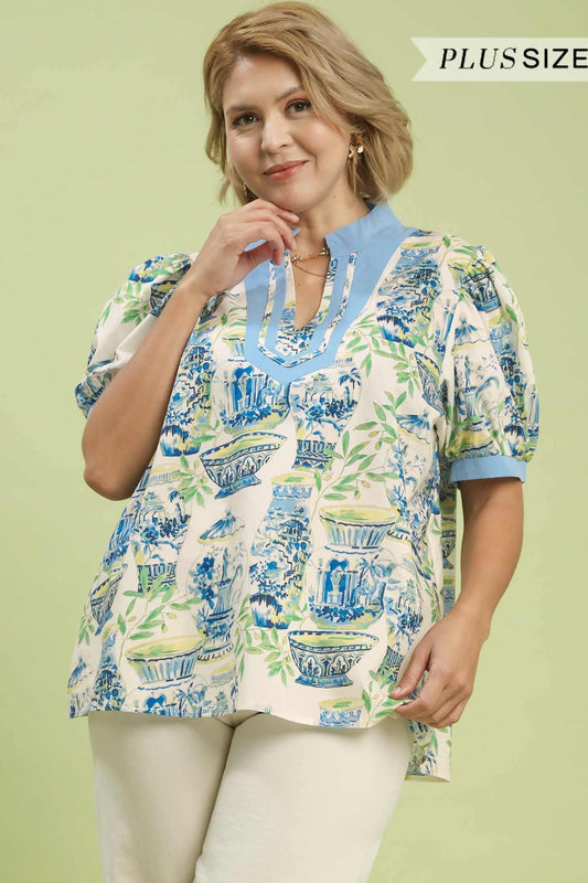 Printed V-Neck Top