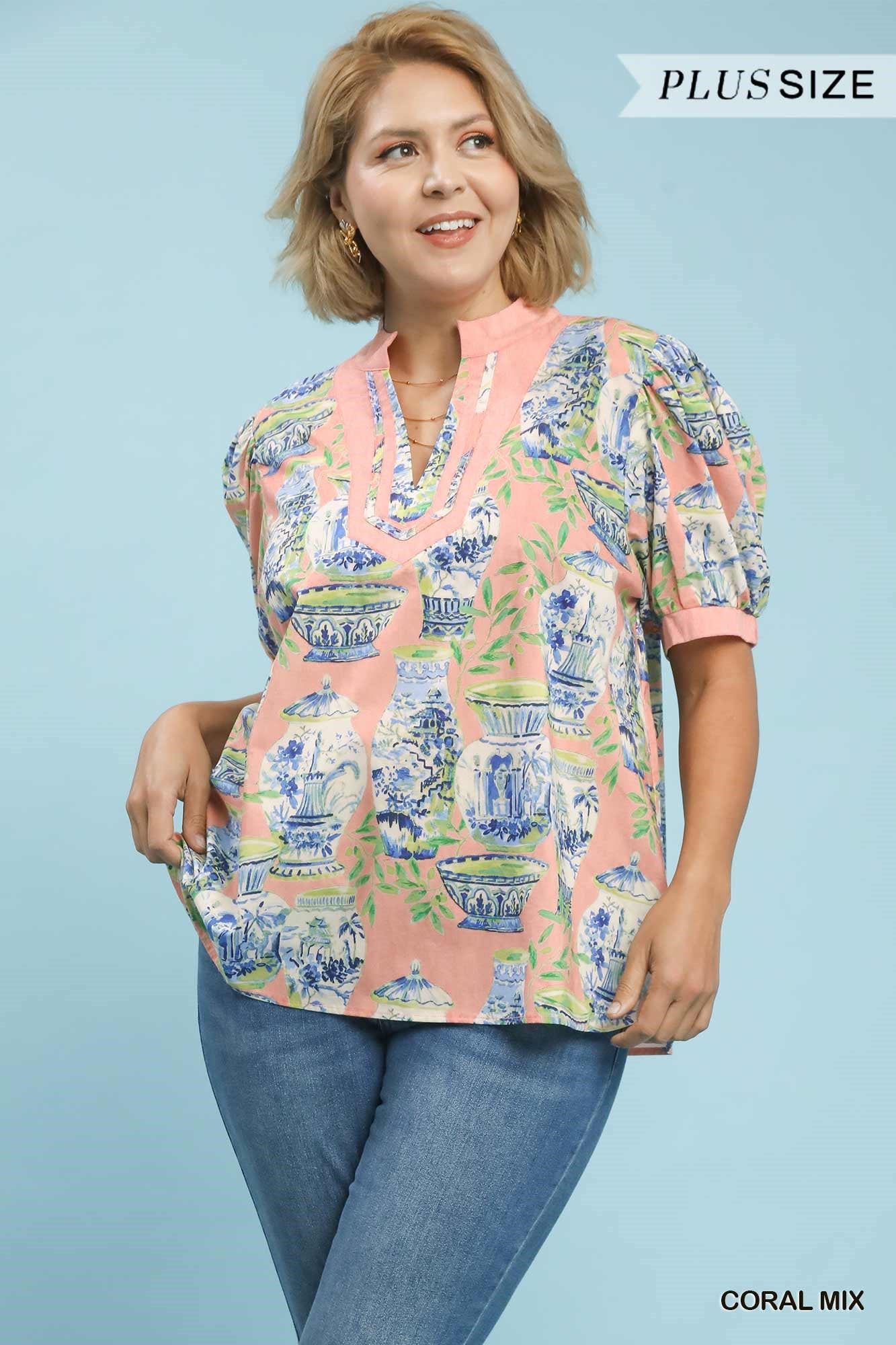 Printed V-Neck Top