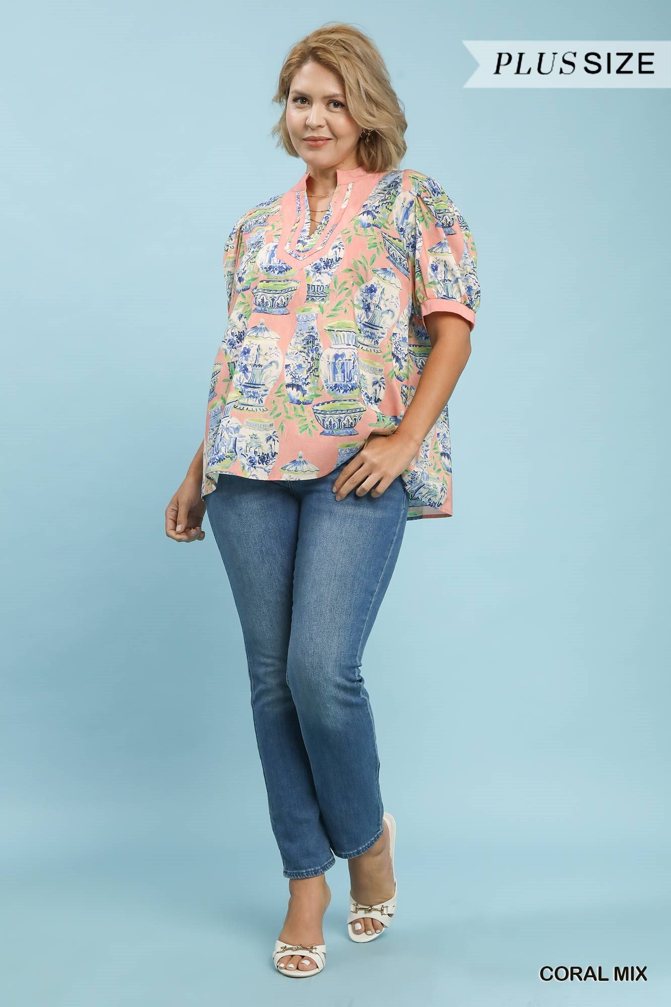 Printed V-Neck Top