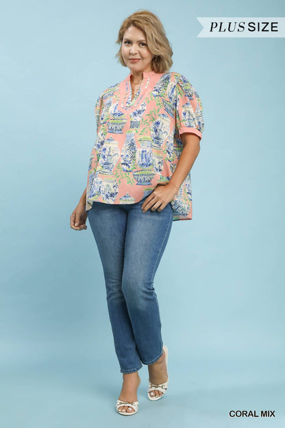 Printed V-Neck Top