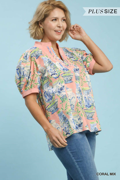 Printed V-Neck Top