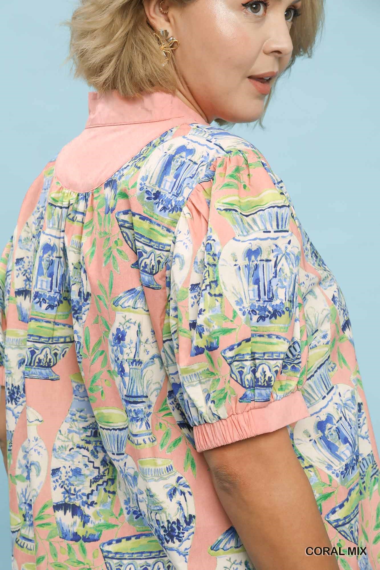 Printed V-Neck Top