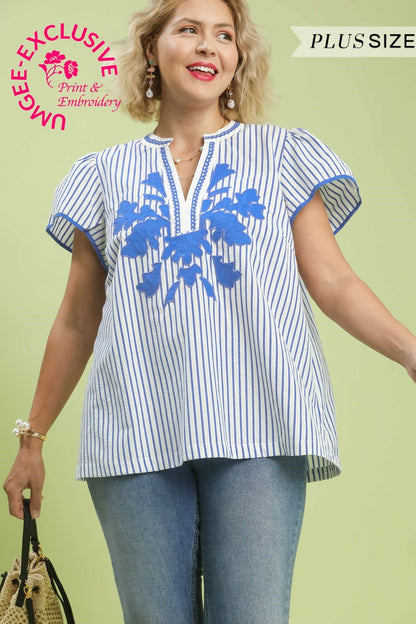 Stripe Lace Trim Blouse