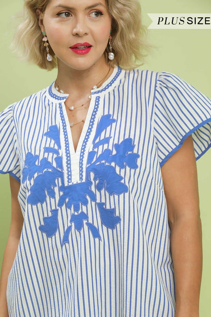 Stripe Lace Trim Blouse