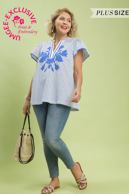 Stripe Lace Trim Blouse