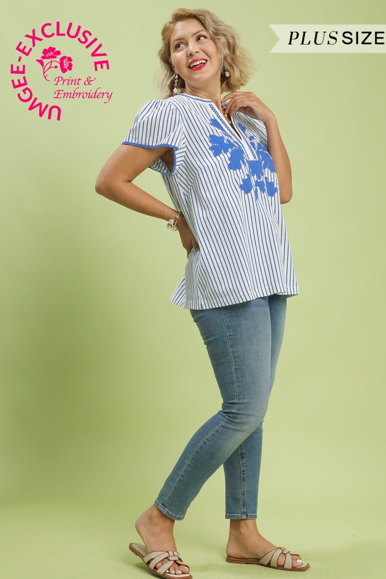 Stripe Lace Trim Blouse