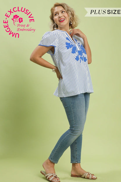 Stripe Lace Trim Blouse