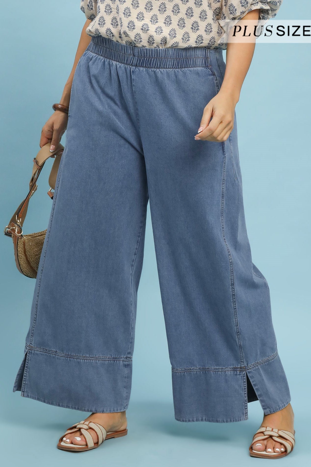 Stone Wash Wide Leg Pants