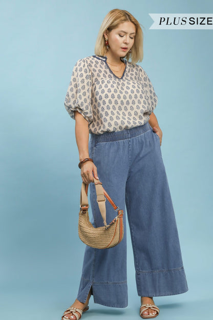 Stone Wash Wide Leg Pants