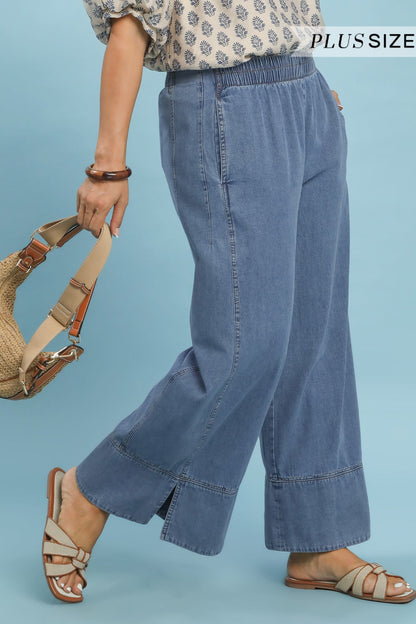 Stone Wash Wide Leg Pants