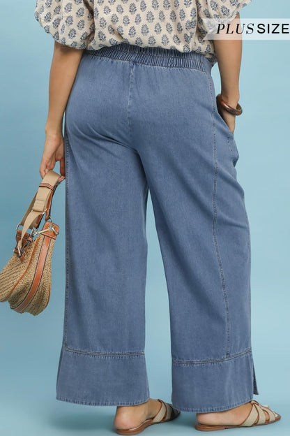 Stone Wash Wide Leg Pants