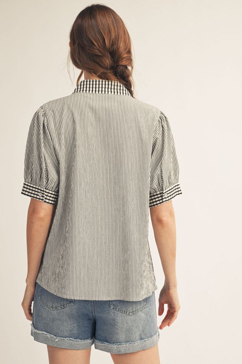 Gingham Neck Button Up