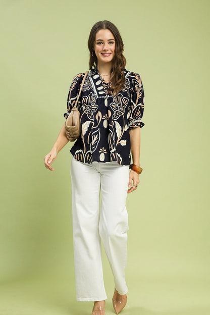 Floral Print Puff Sleeve Top