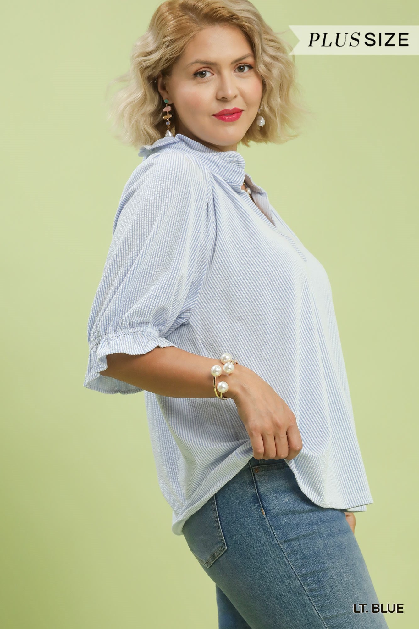 Seersucker Ruffle Blouse