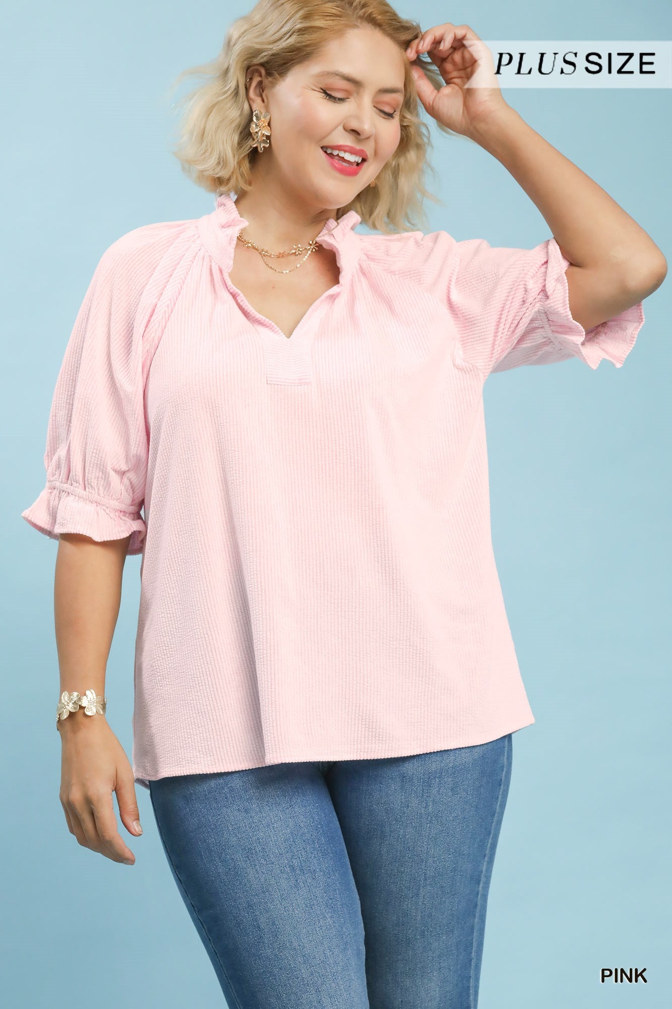 Seersucker Ruffle Blouse