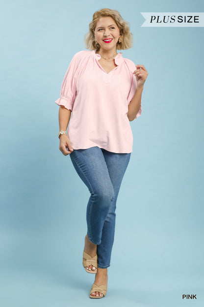 Seersucker Ruffle Blouse
