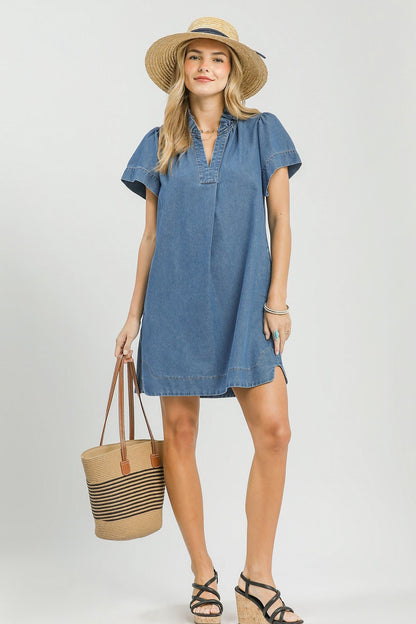 Denim Ruffle Mini Dress