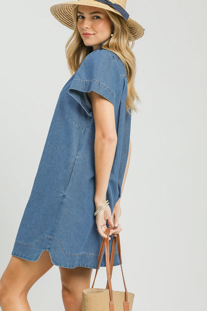 Denim Ruffle Mini Dress