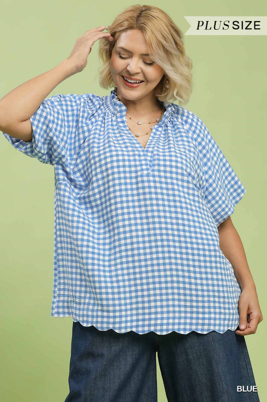 Gingham Bubble Sleeve Top