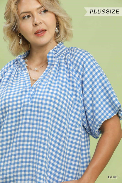 Gingham Bubble Sleeve Top
