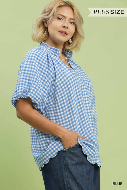 Gingham Bubble Sleeve Top