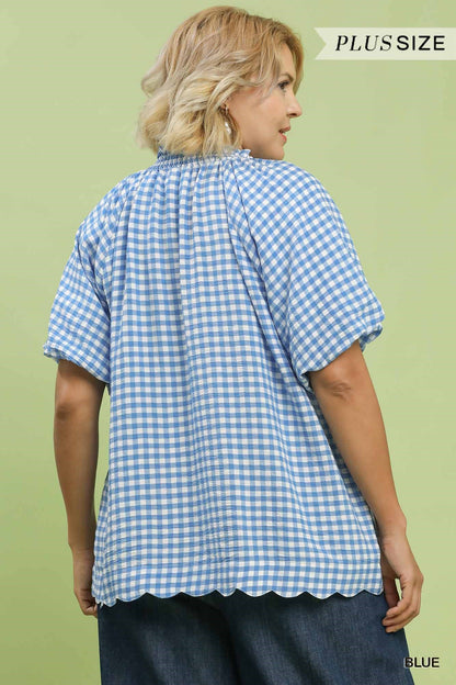 Gingham Bubble Sleeve Top