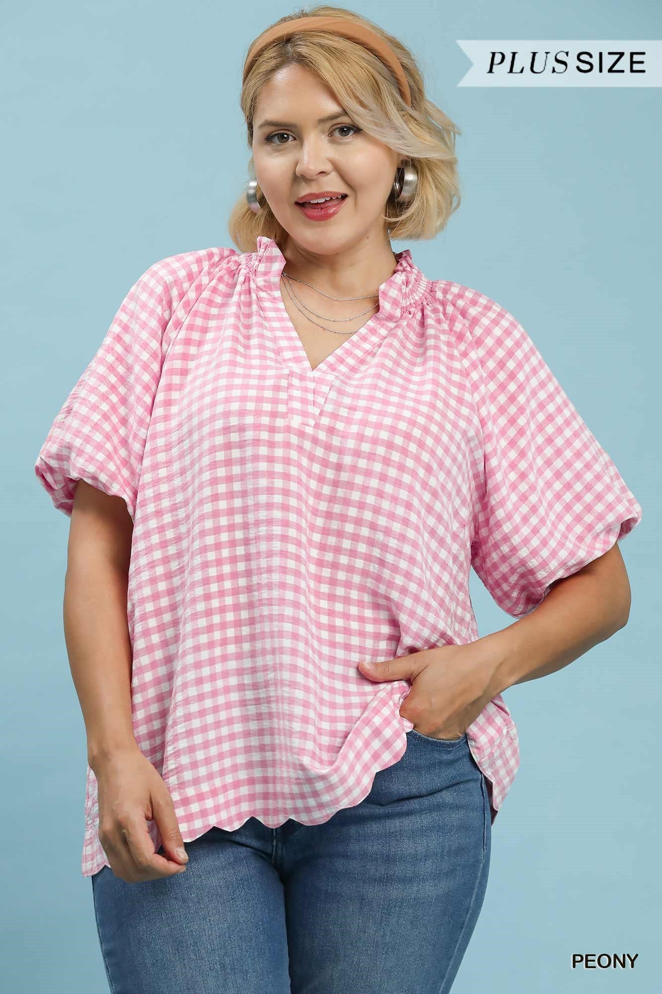 Gingham Bubble Sleeve Top