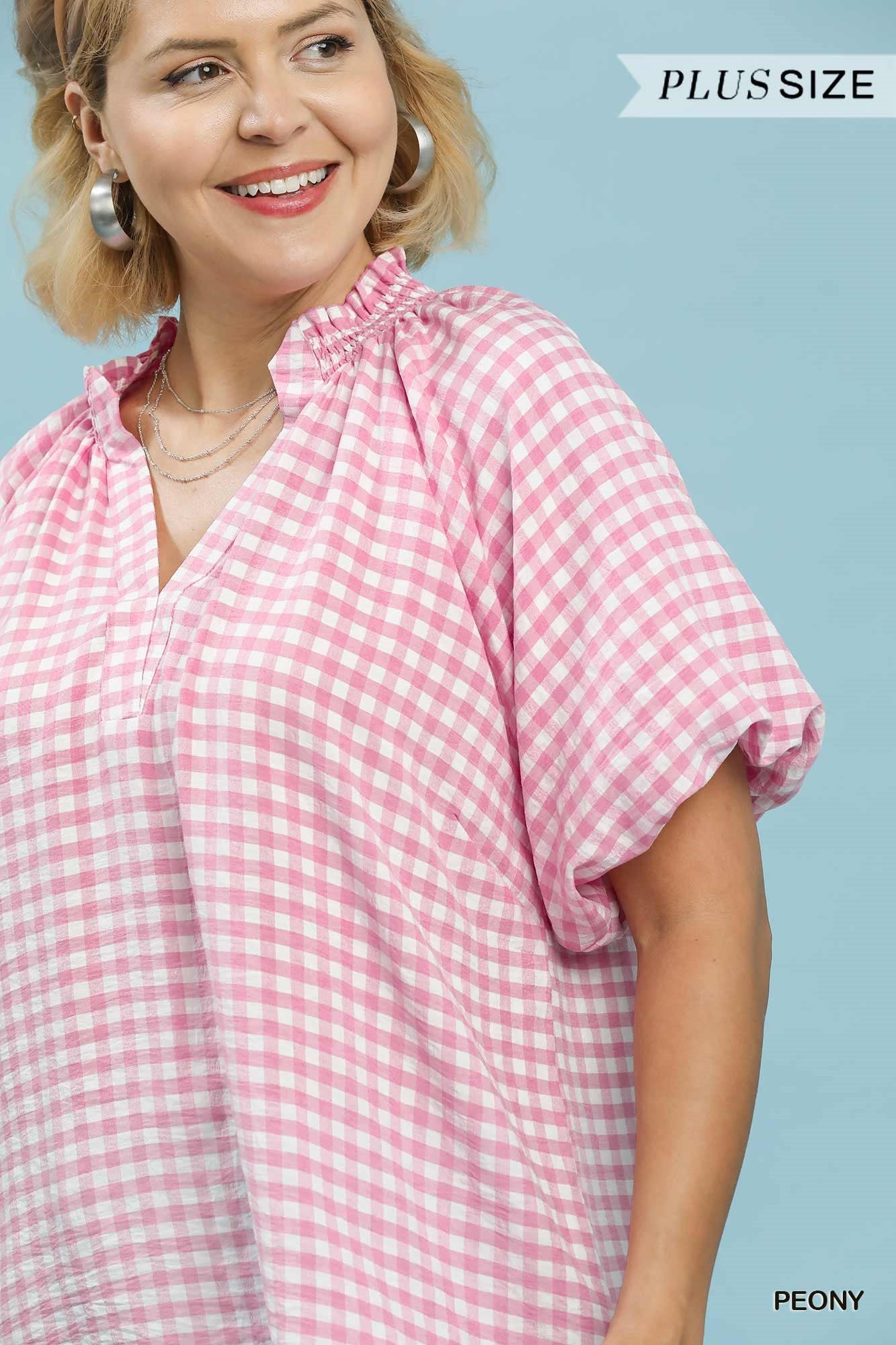 Gingham Bubble Sleeve Top