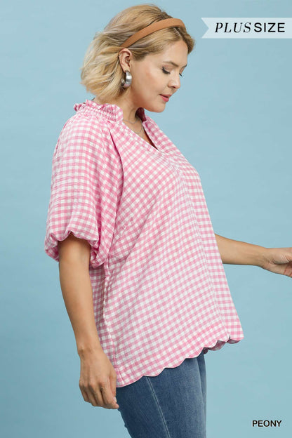 Gingham Bubble Sleeve Top
