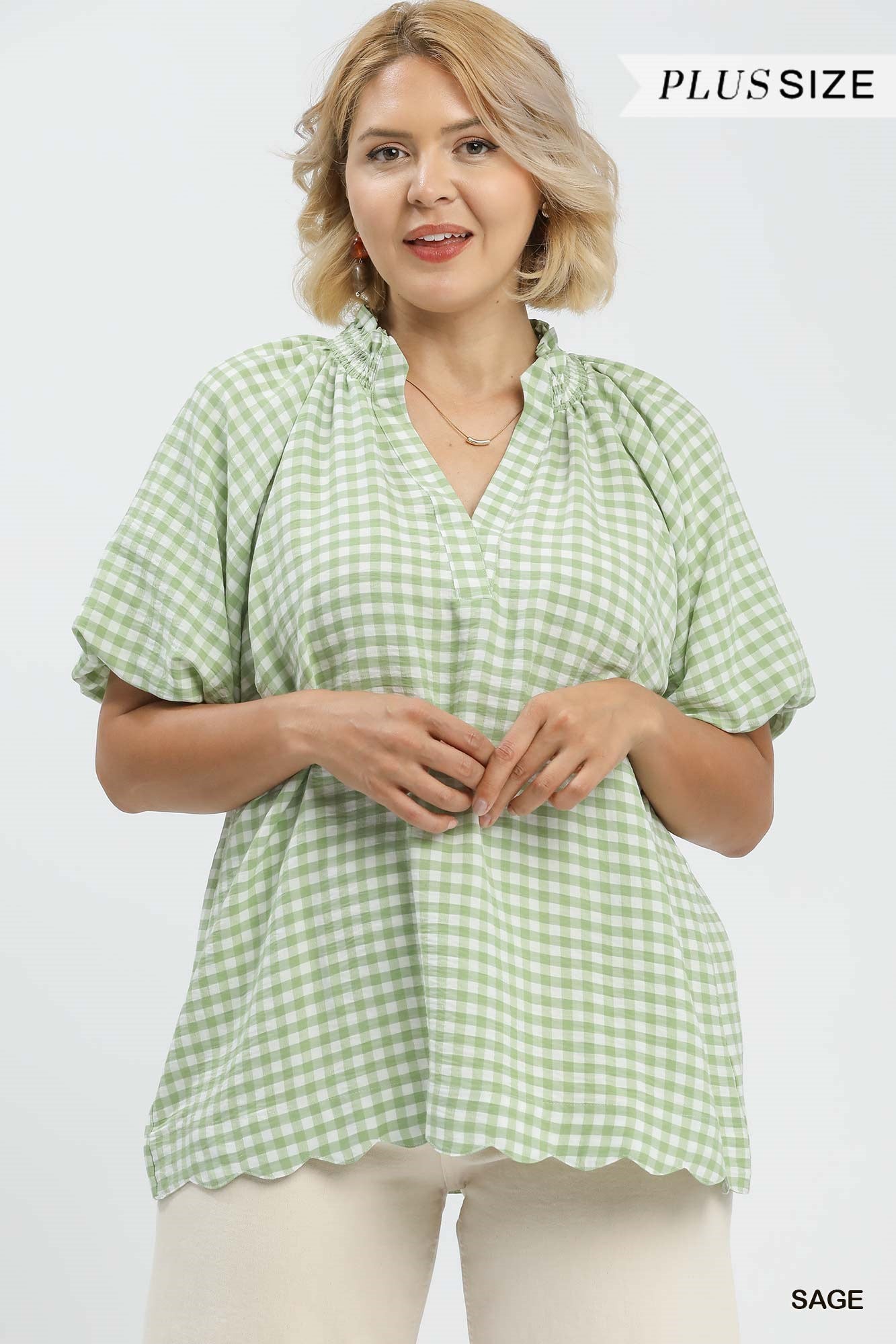 Gingham Bubble Sleeve Top