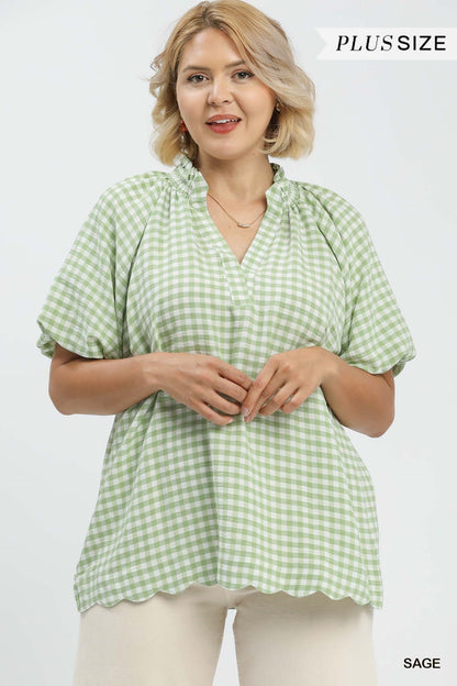 Gingham Bubble Sleeve Top