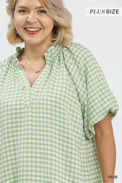 Gingham Bubble Sleeve Top