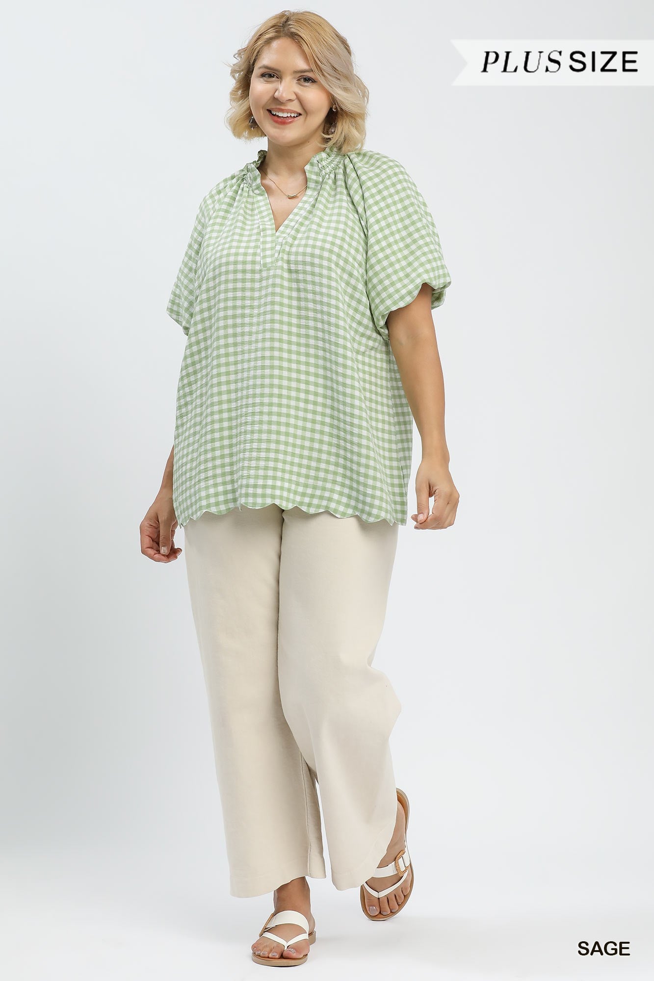 Gingham Bubble Sleeve Top