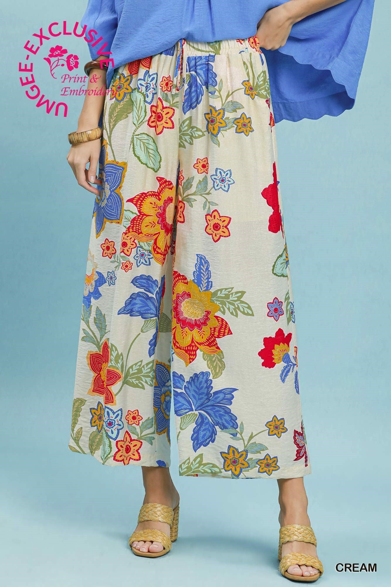 Wide Leg Bright Floral Pants