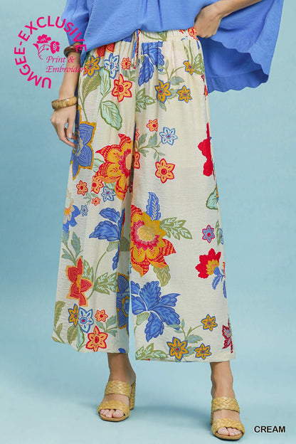 Wide Leg Bright Floral Pants