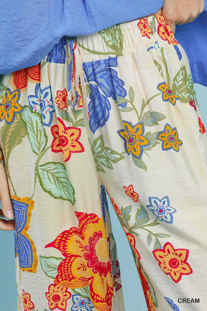 Wide Leg Bright Floral Pants
