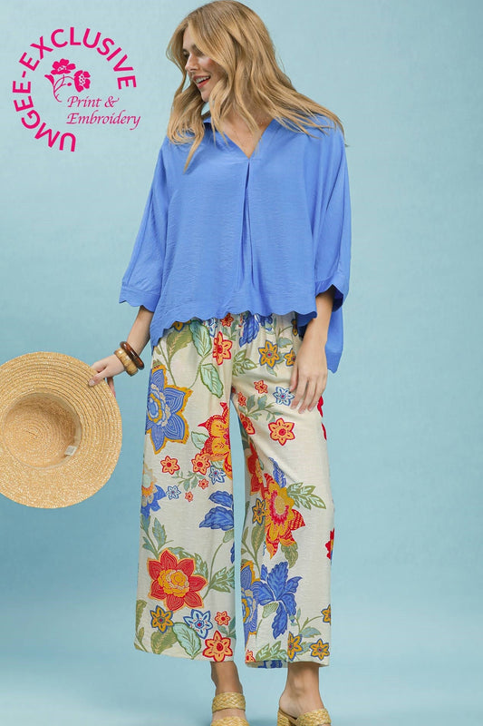 Wide Leg Bright Floral Pants