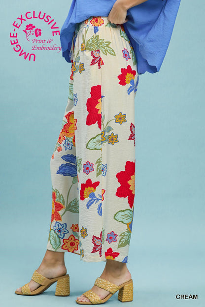 Wide Leg Bright Floral Pants