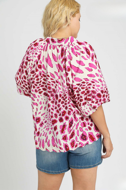 Animal Print V-Neck Blouse