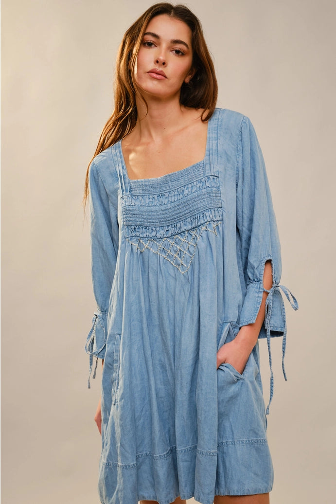 Stitch Detail Chambray Dress
