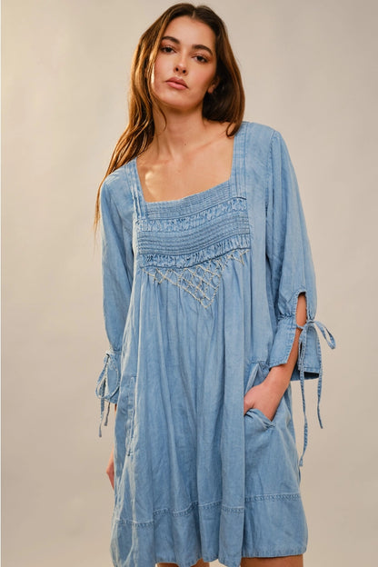 Stitch Detail Chambray Dress
