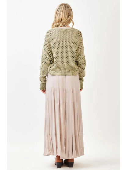 Tiered Flowy Elastic Waist Lined Maxi Skirt